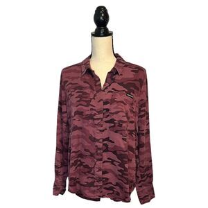 Calvin Klein Jeans Women's Tencel Button-Down Shirt Small Purple Camo SOFT!